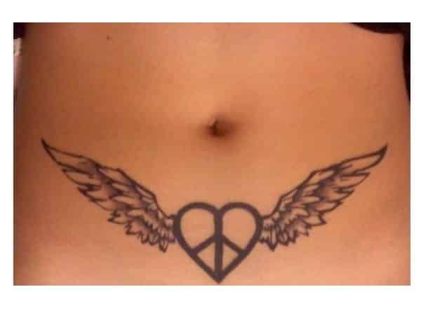 Heart Shaped Peace Sign Tattoo with Wings