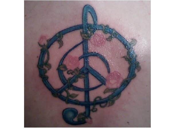 Peace Sign with Musical Symbol and Pink Flowers