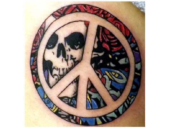 Peace Sign Tattoo with Grateful Dead Skull Background