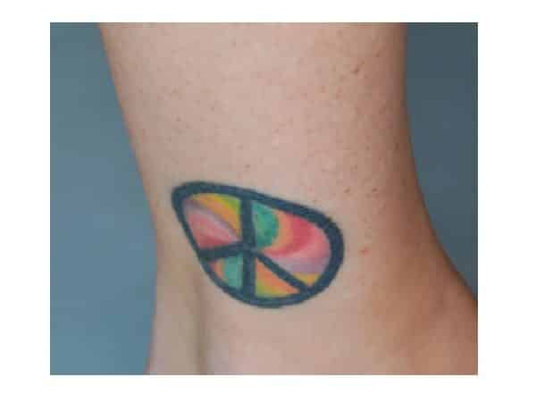 Tie Dye Rainbow Swirl Peace Sign Ankle Tattoo