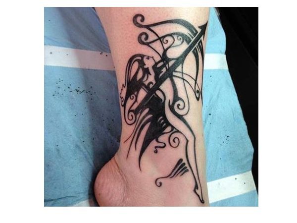 Fairy with Bow and Arrow Ankle Tattoo