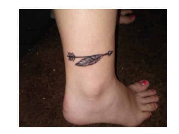 Arrow with Feather Ankle Tattoo