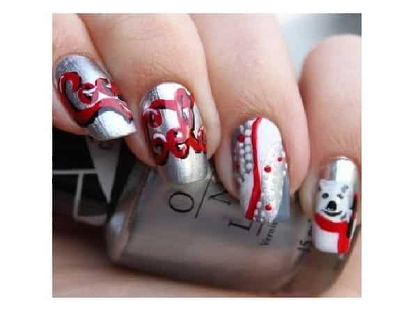 Silver Coca Cola Nails with the Famous Coca Cola Bears