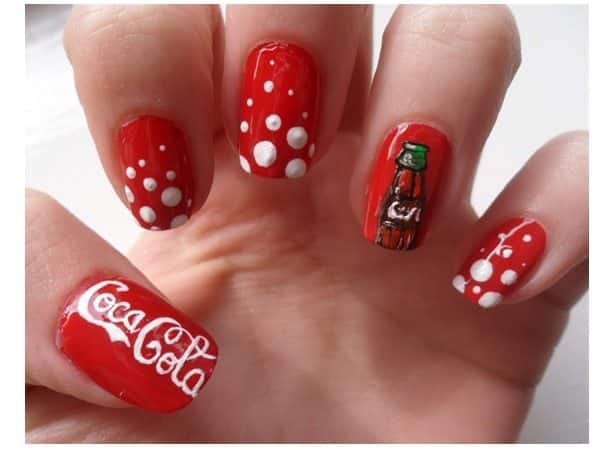 Red Nails with Bottles and White Dots