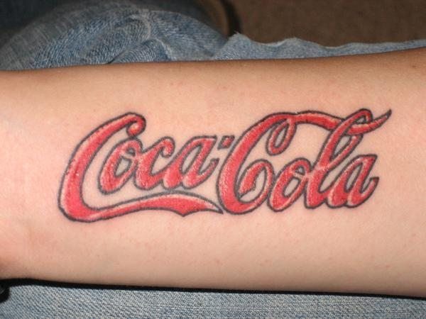 Coca Cola Colored Words Arm Tattoo