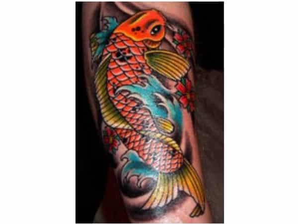 Orange Koi Fish with Flowers and Water