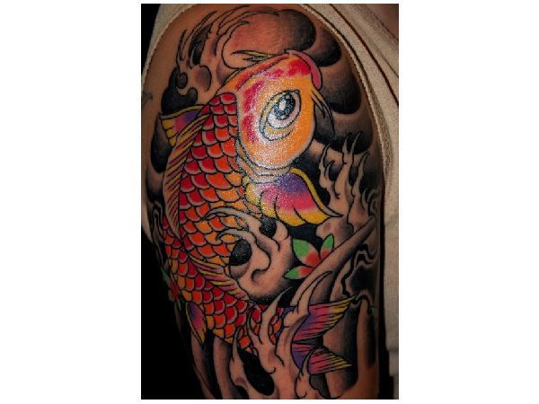 Koi Fish with Rainbow Fins and Water