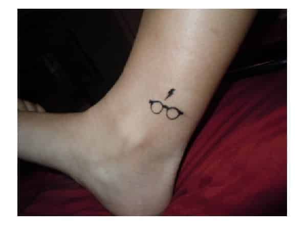Harry Potter Eyeglasses and Lightning Bolt Tiny Ankle Tattoo