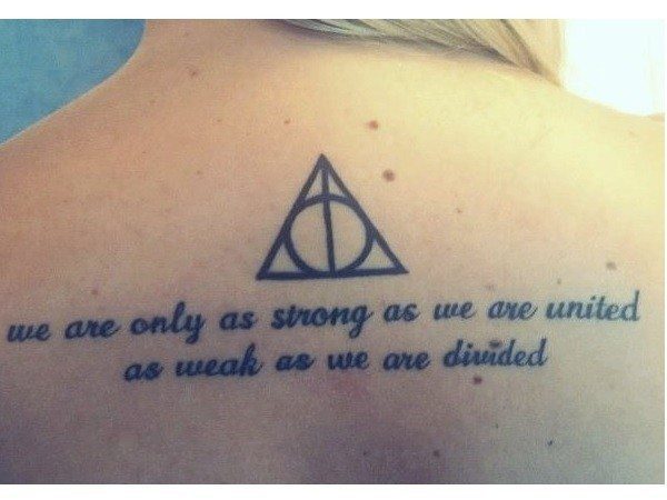 Deathly Hallows Symbol and Quote Tattoo