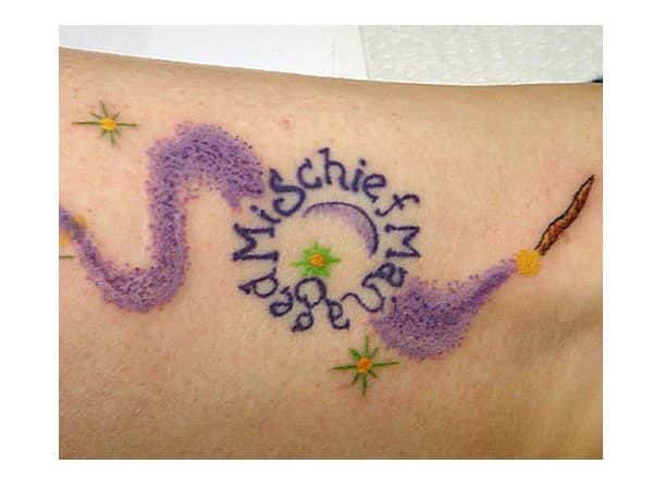 Mischief Managed Colored Quote Tattoo