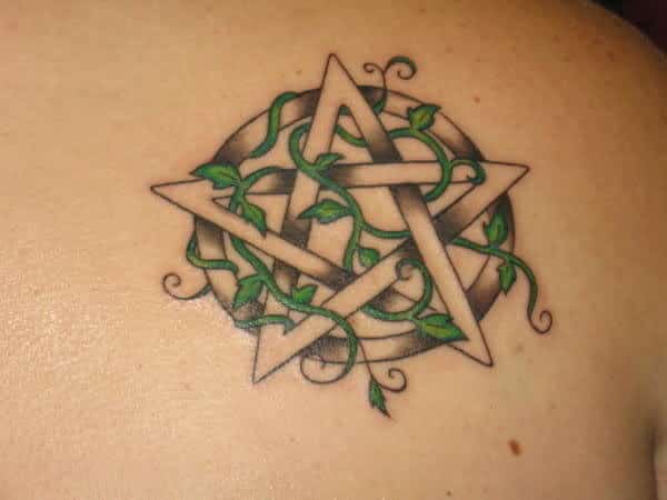 Pentagram Tattoo with Swirling Vines
