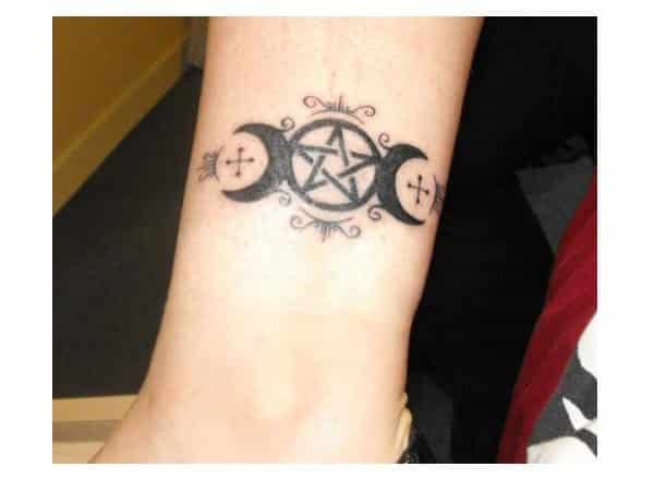 Pentagram Bracelet Design with Crescent Moons Tattoo