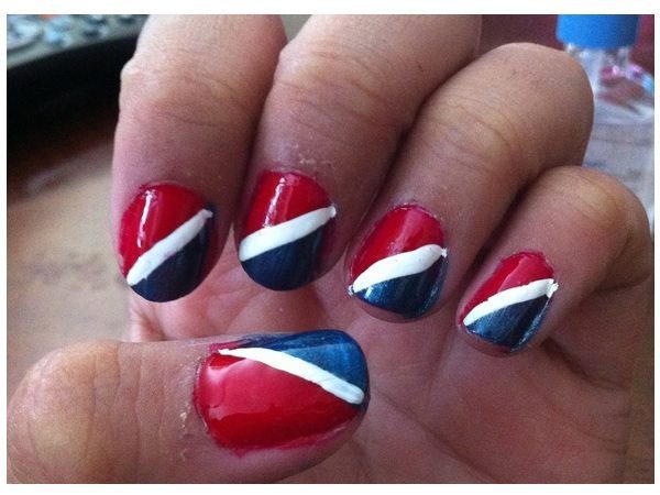 Dark Red, White and Pepsi Blue Pepsi Nails