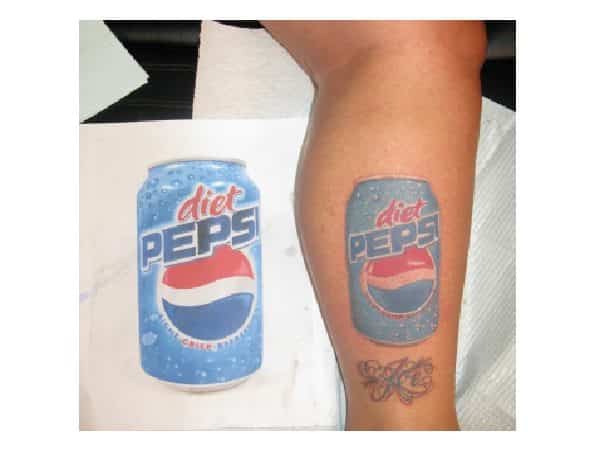 Diet Pepsi Can Leg Tattoo