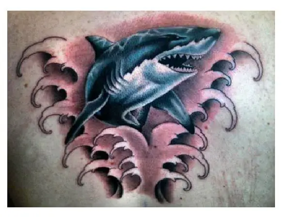 Mad Shark Bursting out of the Water Tattoo