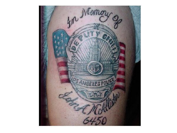 Memorial Badge Tattoo with Flag