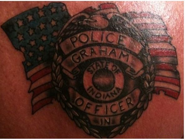 Indiana Police Badge with Flag