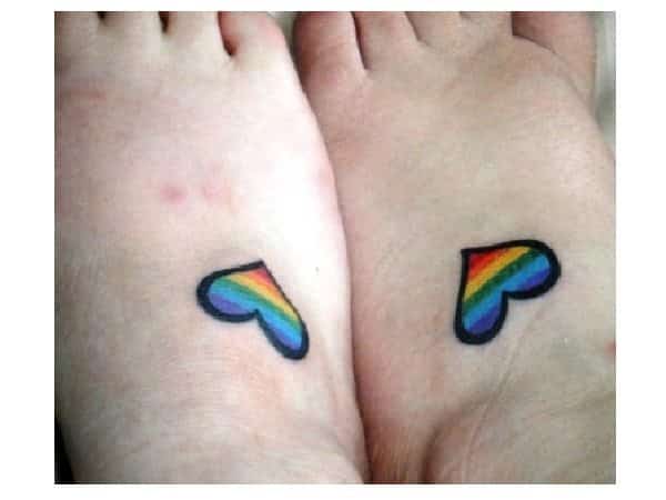 Rainbow Hearts Feet Tattoos