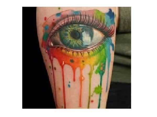 Green Eye Crying Rainbow Colors Tattoo