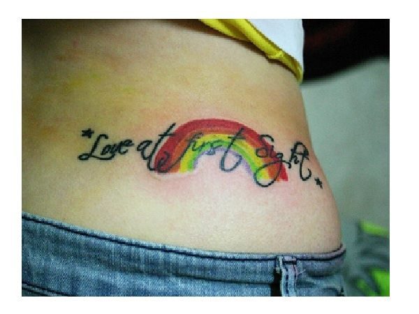Love At First Sight Rainbow Hip Tattoo