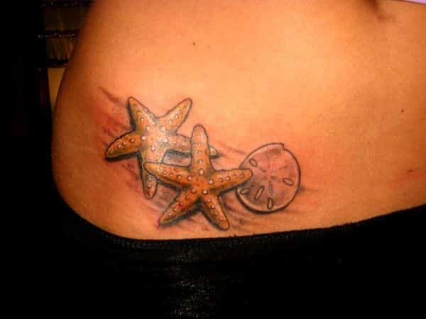 Starfish and Sand Dollar Hip Tattoo