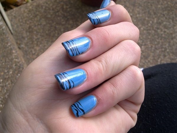 Aqua Blue Nails with Tiger Stripe Tips