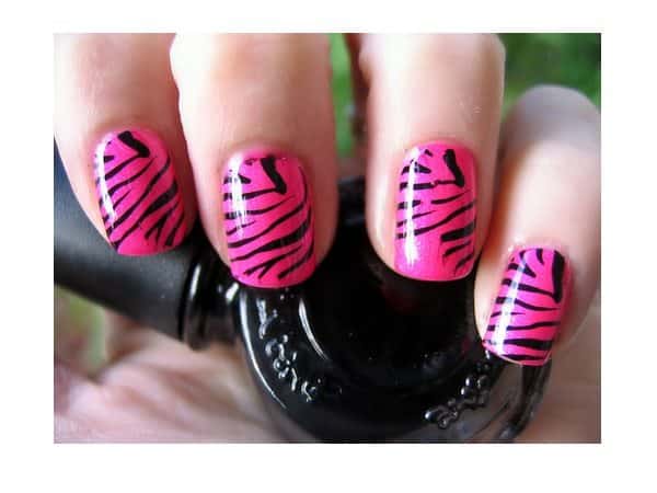 Pink Tiger Stripe Nails