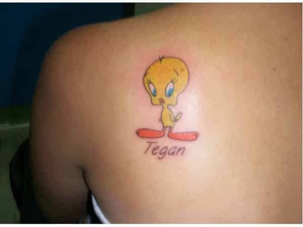 Tweety Bird with Name Back Tattoo