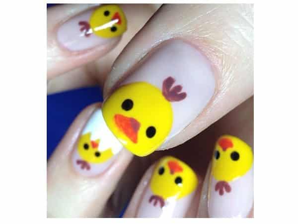 White Nails with Yellow Baby Chick Tips