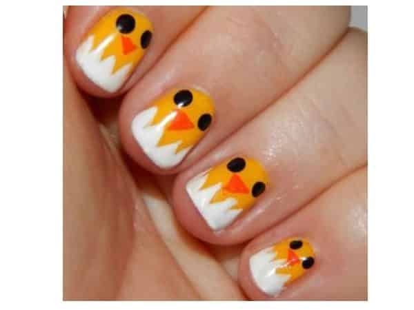 Baby Chick Nails with Black Eyes and White Tips