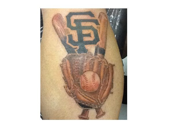 San Francisco Giant Tattoo with Bat, Ball, and Glove