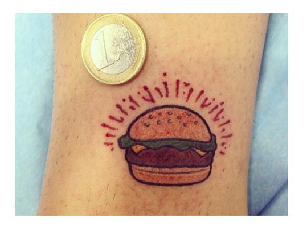 Tiny Burger Tattoo with Red Rays