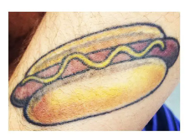 Plain Hot Dog Tattoo with Mustard