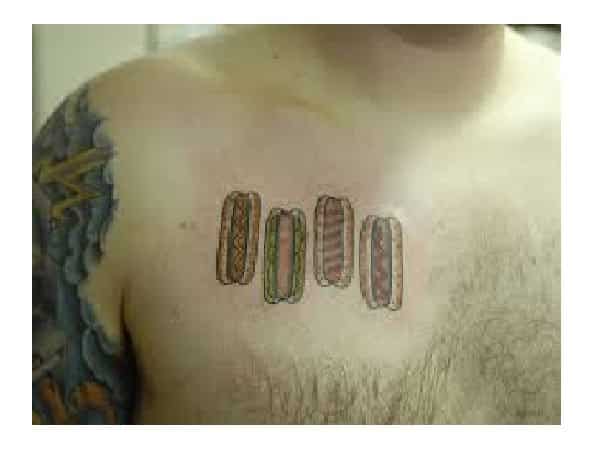 Four Hot Dogs Chest Tattoo