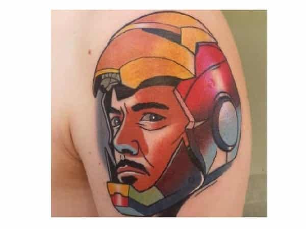 Robert Downey Jr Iron Man Open Mask Colored Tattoo