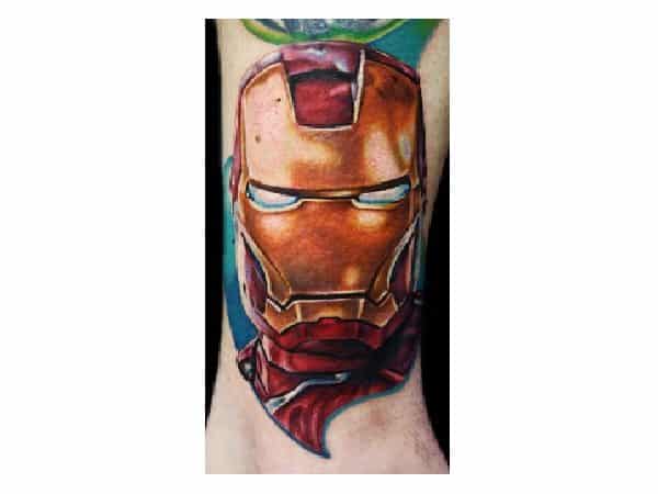 Iron Man Head Leg Tattoo