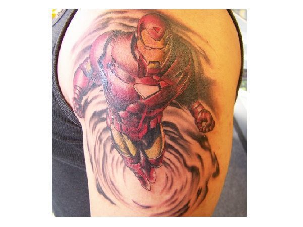 Swirling Iron Man Flying Tornado Tattoo