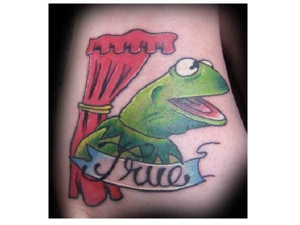 Kermit the Frog True Tattoo with Red Curtain