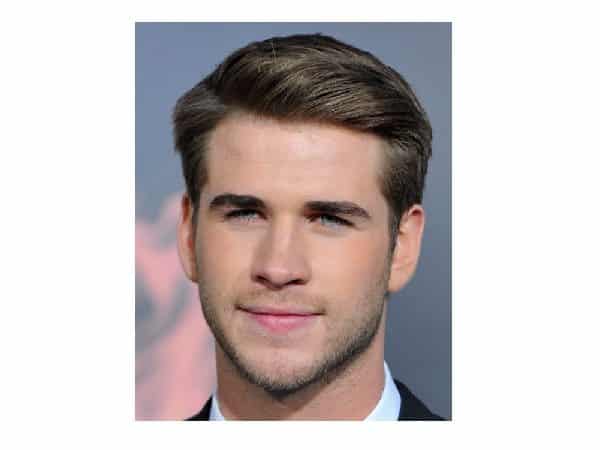 Liam Hemsworth Medium Brown Straight Hair with Side Parted Bangs