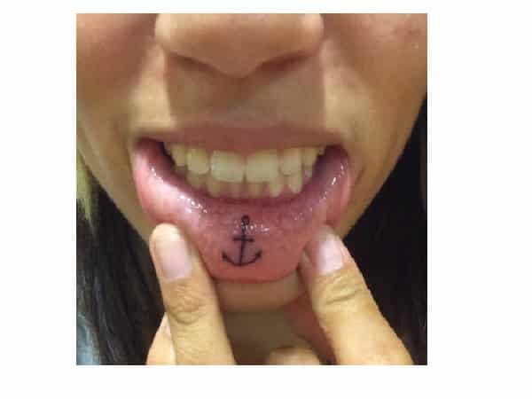 Anchor Inner Lip Tattoo