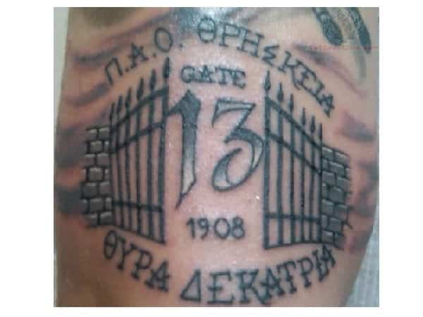 Gate Tattoo with Number 13 and Greek Letters