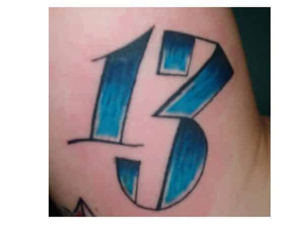 Blue Number 13 Tattoo