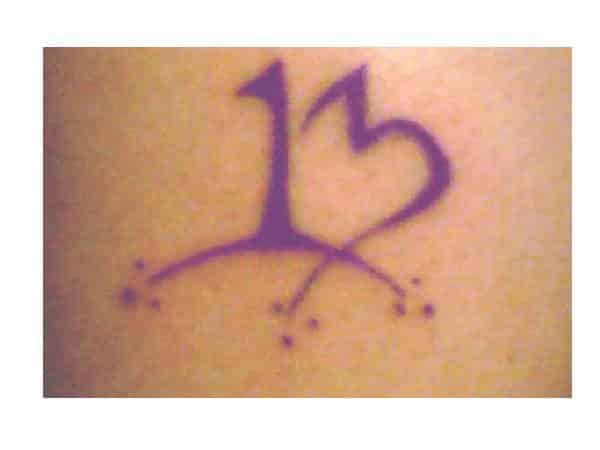Purple Number 13 Arm Tattoo