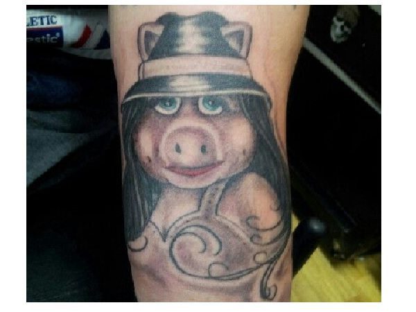 Miss Piggy Dark Hair and Hat Tattoo