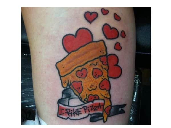 Pizza Slice Tattoo with Hearts