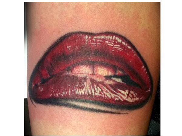 Rocky Horror Lips with Black Outline Arm Tattoo