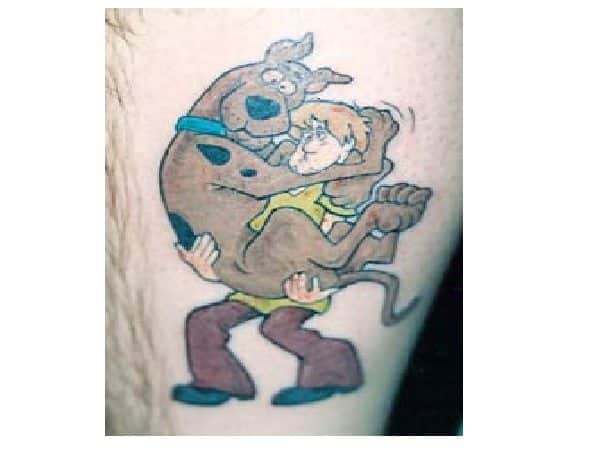 Shaggy Carrying Scooby Colored Leg Tattoo