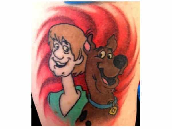 Scooby Doo and Shaggy with Red Swirling Background Tattoo