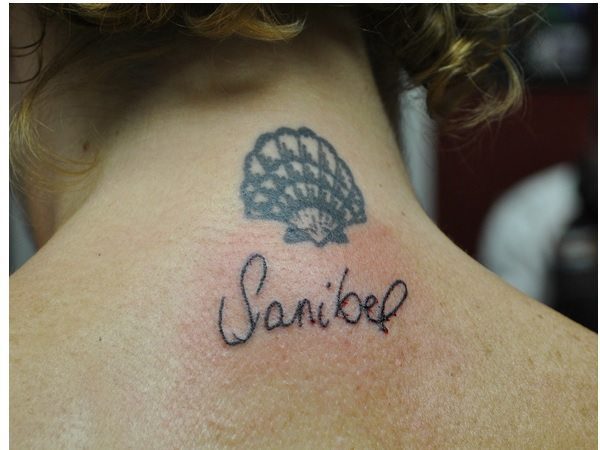 Seashell In Black Ink Neck Tattoo
