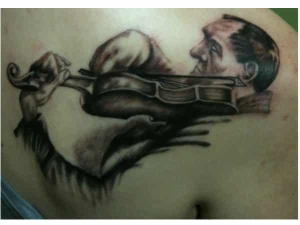 Sherlock Holmes Playing Violin Back Tattoo